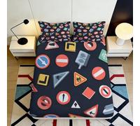 3D Printed Traffic Sign Fitted Sheet Microfiber Deep Pocket Non-Slip Bedroom Bedding Road Sign Mattress Fitted Cover for Adults 90x200x25cm