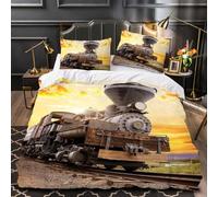3D Printed Train Railway Duvet Cover Set Single size,Soft Microfiber Hypoallergenic Vintage Railway Bedding Set with Pillowcase, Quilt Cover with Zipper for Kids, Teens 1e116