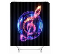 3D Printed Treble Note Music Melody Shower Curtain 200x200 cm Mould Proof Resistant Quick Drying Polyester Fabric Waterproof Washable Bathroom Curtain with 12 rings for Art Deco