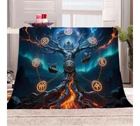 3D Printed Tree Of Life And Runes-1 Flannel Fleece Blanket （270GSM） Mysterious Fantasy Style Super Cozy 270x230 cm King Size Fade Resistant Home Decor Gift - Machine Washable
