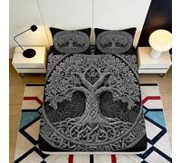3D Printed Tree of Life Fitted Sheet Microfiber Soft Black Mandala Bed Cover Non-slip Bedroom Decor for Adults Teens 90x200x25cm