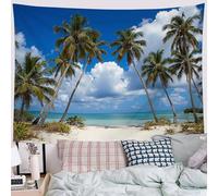 3D Printed Tropical Beach Landscape Tapestry, Natural Palm Trees On The Beach Tapestries Wall Hanging, Blue Animals Aesthetic Tapestries Backdrop For Bedroom Living Room Dorm Office Wall Art Decor