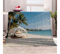 3D Printed Tropical Beach Shaded By Coconut Trees Flannel Fleece Blanket （270GSM） Natural Scenery Super Cozy 270x230 cm King Size Fade Resistant Home Decor Gift - Machine Washable