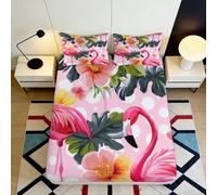 3D Printed Tropical Flamingo Fitted Sheet Microfiber Non-Slip Deep Pocket Floral Mattress Fitted Cover Soft Washable for Bedroom 200x200x25cm