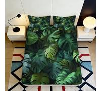 3D Printed Tropical Jungle Leaf Fitted Sheet Microfiber Soft Breathable Monstera Bed Cover for Bedroom Dorm Decor 90x200x25cm