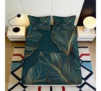 3D Printed Tropical Leaf Fitted Sheet Microfiber Soft Teal Botanical Pattern Mattress Cover for Bedroom Decor 90x200x25cm