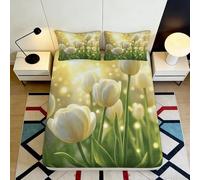 3D Printed Tulip Fitted Sheet Microfiber Deep Pocket Non-Slip Bedroom Bedding Tulip Mattress Fitted Cover Washable Adult Use 160x200x25cm