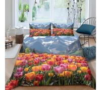 3D Printed Tulip Meadow Duvet Cover, Microfiber Comforter Cover Hidden