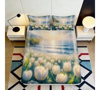 3D Printed Tulip Meadow Fitted Sheet Microfiber Deep Pocket Non-Slip Bedroom Bedding Tulip Mattress Fitted Cover Washable Full Wrap for Home 140x200x25cm