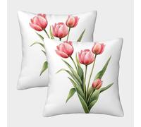 3D Printed Tulip Throw Pillow Covers Beautiful Flower Throw Pillow Case Decorative Super Soft Pack of 2 for Home Couch Sofa Decorative, Gifts 50x50cm