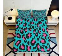 3D Printed Turquoise Leopard Fitted Sheet Microfiber Soft Pink Spot Bed Cover for Bedroom Guest Room Dorm Mattress Decor 90x200x25cm