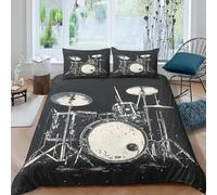 3D Printed Ultra Soft Microfibre drum set Bed Quilt Cover All Season Bedding Set with Pillow Shams rock music style Duvet Cover Breathable Easy Care Machine Washable for Home Decor Single（140x200cm）