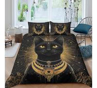 3D Printed Ultrasoft Microfiber Black Cat Comforter Cover All Season Bedding Set with Pillow Shams Ancient Egyptian Duvet Cover Easy Care Machine Washable for Kids Teens Boys Girls Double（200x200cm）