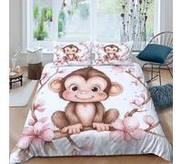 3D Printed Ultrasoft Microfiber Cute monkey Comforter Cover All Season Bedding Set with Pillow Shams Watercolor illust Duvet Cover Easy Care Machine Washable for Kids Teens Boys Girls King（220x240cm）