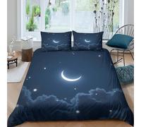3D Printed Ultrasoft Microfibre Crescent moon Quilt Cover Soft Bedding Set with Pillow Cases Night sky fantasy Duvet Cover All Season Breathable Machine Washable for Home Decor Single（135x200cm）