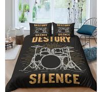 3D Printed Ultrasoft Microfibre Drum set Comforter Cover All Season Bedding Set with Pillowcases Rock music design Quilt Cover Sets Easy Care Soft Machine Washable for Boys Girls Kids King（220x240cm）