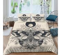 3D Printed Ultrasoft Microfibre Moth art Quilt Cover Soft Bedding Set with Pillow Cases Black and white mystical Duvet Cover All Season Breathable for Home Decor Super king（260x220cm）