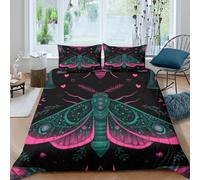 3D Printed Ultrasoft Microfibre Night moth art Quilt Cover Soft Bedding Set with Pillow Cases Neon fantasy design Duvet Cover All Season Breathable Machine Washable for Home Decor Double（200x200cm）