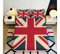 3D Printed Union Jack Fitted Sheet Microfiber Non-Slip Deep Pocket for Bedroom Set Union Flag Mattress Fitted Cover Washable All Age 180x200x25cm