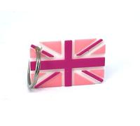 3D Printed Union Jack Key Ring, Pink and White Design, British Flag Keychain with Metal Split Ring