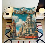 3D Printed Urban Landscape Fitted Sheet Microfiber Deep Pocket Buildings Mattress Fitted Cover Non-Slip Bedding 140x200x25cm