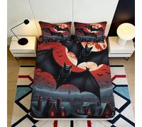 3D Printed Vampire Bat Moon Fitted Sheet Microfiber Soft Black Red Gothic Castle Bed Cover for Bedroom Decor 90x200x25cm