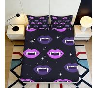3D Printed Vampire Lips Fitted Sheet Microfiber Deep Pocket, Non-Slip Bedroom Bedding Vampire Mattress Fitted Cover for Adults 160x200x25cm
