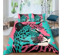 3D Printed Vibrant Leopard Fitted Sheet Microfiber Soft Breathable Pop Art Jaguar Bed Cover for Bedroom Dorm Mattress Decor Single（135x200cm）
