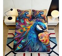 3D Printed Vibrant Peacock Fitted Sheet Microfiber Soft Breathable Colorful Feather Bed Cover for Bedroom Dorm Mattress Protection Decor 90x200x25cm