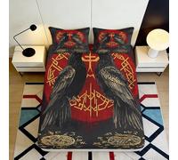 3D Printed Viking Raven Runes Fitted Sheet Microfiber Black Red Norse Magic Bed Cover for Bedroom Dorm Mattress Protection Decor 140x200x25cm