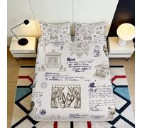 3D Printed Vintage Architecture Fitted Sheet Microfiber Soft Sketch Letter Bed Cover for Bedroom Guestroom Decor 90x200x25cm