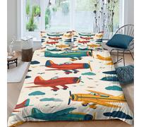 3D Printed Vintage planes flying Quilt Cover Microfiber retro aviation art Bed Cover Fade Resistant Wrinkle Free Soft Durable Machine Washable Easy Care for Home Family Use Single（140x200cm）