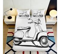 3D Printed Vintage Scooter Fitted Sheet Microfiber Soft Breathable Retro Motorcycle Bed Cover for Bedroom Dorm Decor 90x200x25cm