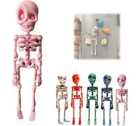 3D Printed Vintage Skeleton Magnetic Figurine, Posable Body Skeleton Fridge Magnets, Multi-Colors Human Skull Magnetic Decorations with Movable Joints for Kitchen, Office and Locker Decor (Pink)
