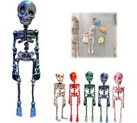 3D Printed Vintage Skeleton Magnetic Figurine, Posable Body Skeleton Fridge Magnets, Multi-Colors Human Skull Magnetic Decorations with Movable Joints for Kitchen, Office and Locker Decor (Blue)