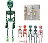 3D Printed Vintage Skeleton Magnetic Figurine, Posable Body Skeleton Fridge Magnets, Multi-Colors Human Skull Magnetic Decorations with Movable Joints for Kitchen, Office and Locker Decor (Green)