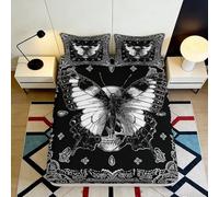3D Printed Vintage Skull Butterfly Fitted Sheet Microfiber Deep Pocket Non-Slip Vintage Butterfly Mattress Fitted Cover for Bedroom 140x200x25cm