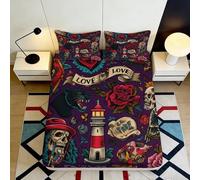 3D Printed Vintage Tattoo Fitted Sheet Microfiber Non-Slip Deep Pocket Bedroom Bedding Retro Pattern Mattress Fitted Cover 90x200x25cm