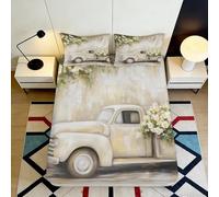 3D Printed Vintage Truck Fitted Sheet Microfiber Soft Breathable Flower Pattern Bed Cover for Bedroom Guest Room Decor 90x200x25cm