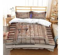 3D Printed Vintage Wooden Door Single Bedding Sets Microfibre Wood Grain 3 Piece Duvet Cover Set Quilt Cover 135x200 cm with Zipper Closure and 2 Pillowcases for Single Bed D.3992