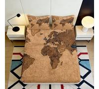 3D Printed Vintage World Map Fitted Sheet Microfiber Soft Non-Slip Antique Atlas Mattress Cover for Bedroom Dorm Decor 90x200x25cm