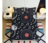 3D Printed Vinyl Disc Fitted Sheet Microfiber Deep Pocket Non-Slip Music Mattress Fitted Cover Elastic Hem Bedroom Bedding for Adult 160x200x25cm