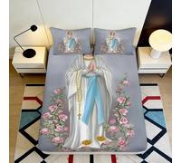 3D Printed Virgin Mary Floral Fitted Sheet Microfiber Deep Pocket Non-Slip Bedroom Bedding Virgin Mary Floral Mattress Fitted Cover 90x200x25cm