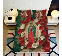 3D Printed Virgin Mary Floral Fitted Sheet Microfiber Soft Breathable Religious Icon Bed Cover Bedroom Decor 90x200x25cm