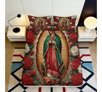 3D Printed Virgin Mary Rose Fitted Sheet Microfiber Non-Slip Deep Pocket Bedroom Bedding Art Mattress Fitted Cover Washable 90x200x25cm