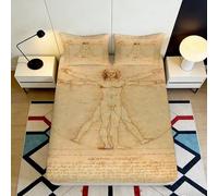 3D Printed Vitruvian Man Fitted Sheet Microfiber Soft Breathable Leonardo Da Vinci Bed Cover for Bedroom Dormitory Guest Room Mattress Protection 90x200x25cm