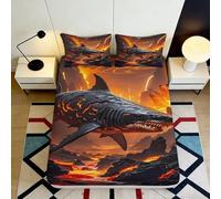 3D Printed Volcano Shark Fitted Sheet Microfiber Deep Pocket Non-Slip Bedding Volcano Shark Mattress Fitted Cover Full Wrap Washable for All Ages 160x200x25cm