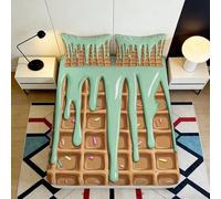 3D Printed Waffle Chocolate Fitted Sheet Microfiber Mint Drizzle Bed Cover Anti-Slip Machine Washable Bedroom Decor 90x200x25cm
