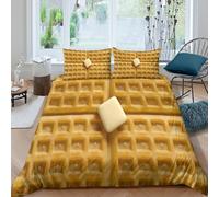 3D Printed Waffle texture Bedding Cover Premium Polyester Breakfast comfort style Quilt Cover Hypoallergenic Lightweight Breathable Machine Washable Wrinkle Free for Home Use King（220x240cm）