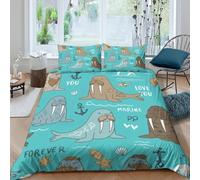 3D Printed Walrus Duvet Cover, Microfiber Bedding Cover Hidden Zipper for
